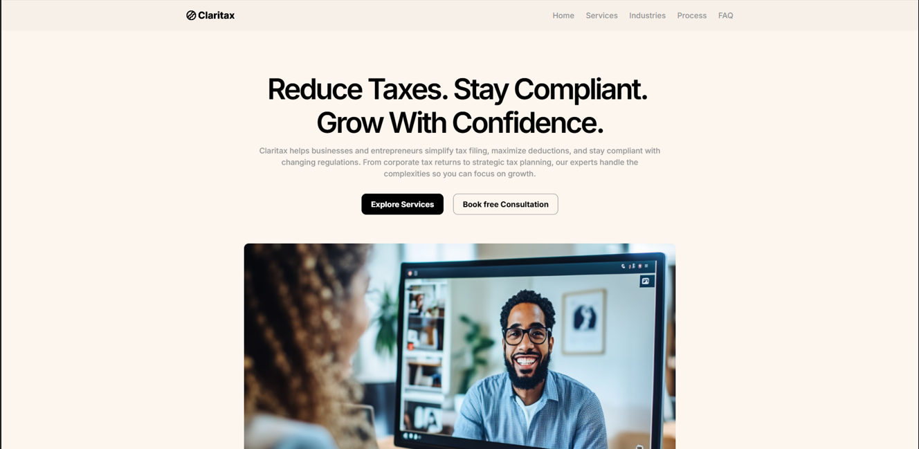 Example of a professional tax office website built with SaberWeb