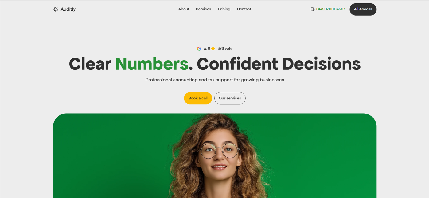 Example of a professional tax office website built with SaberWeb