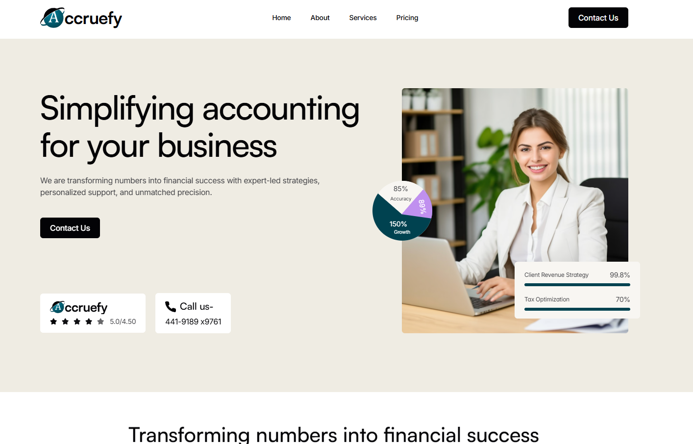 Example of a professional tax office website built with SaberWeb